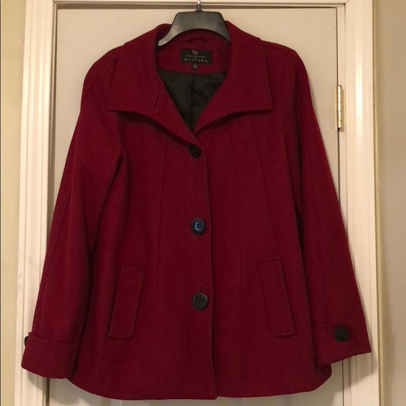 Deep Red Pea Coat - Picture 2 of 7